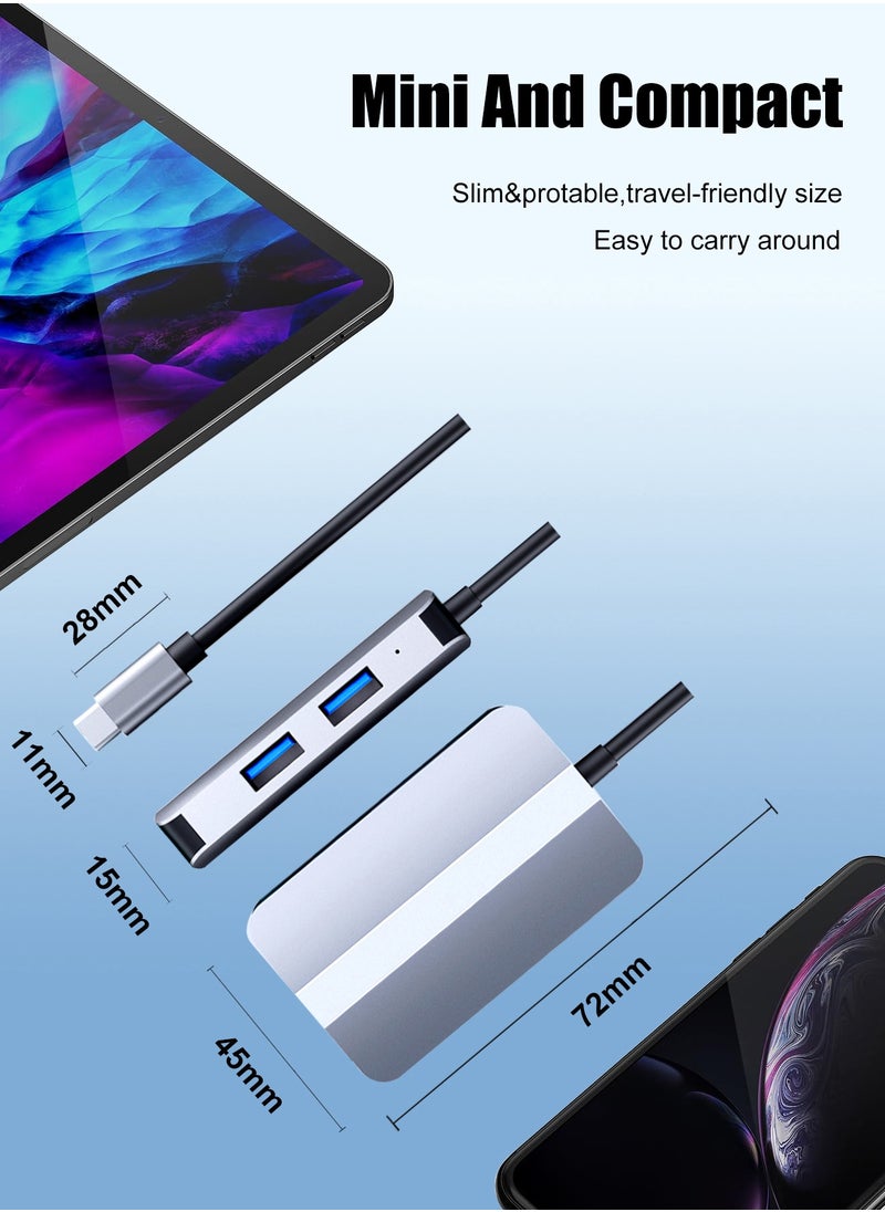 HANAMICHI - USB C Hub 5 in 1 USBC to 4K HDMI, 100W Power Supply, USB3.0, USB2.0, SD Card, TF Card Reader, 5Gbps/480MB Compatible with MacBook Pro Air M3 M2 M1 iPad Pro M4 iPhone 16 15 Pro Pro Max Lenovo Dell HP, Gray with Silver - Image 1