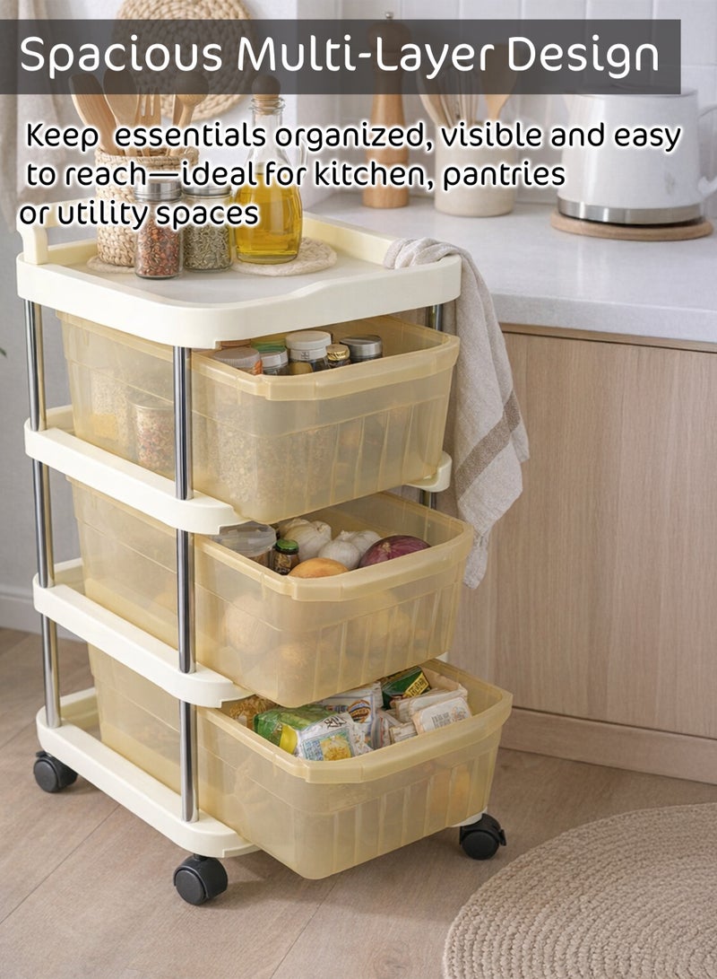 توشيونيكس عربة تخزين متحركة بعجلات 30×36×98 سم - T114618 | عربة متعددة الاستخدامات رفيعة بأدراج شفافة، ودعامة من قضبان فولاذية، وعجلات قابلة للقفل | تخزين للمطبخ والحمام والمكتب - Image 3