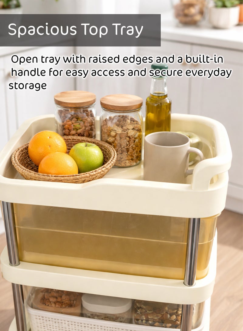 توشيونيكس عربة تخزين متحركة بعجلات 30×36×98 سم - T114618 | عربة متعددة الاستخدامات رفيعة بأدراج شفافة، ودعامة من قضبان فولاذية، وعجلات قابلة للقفل | تخزين للمطبخ والحمام والمكتب - Image 4