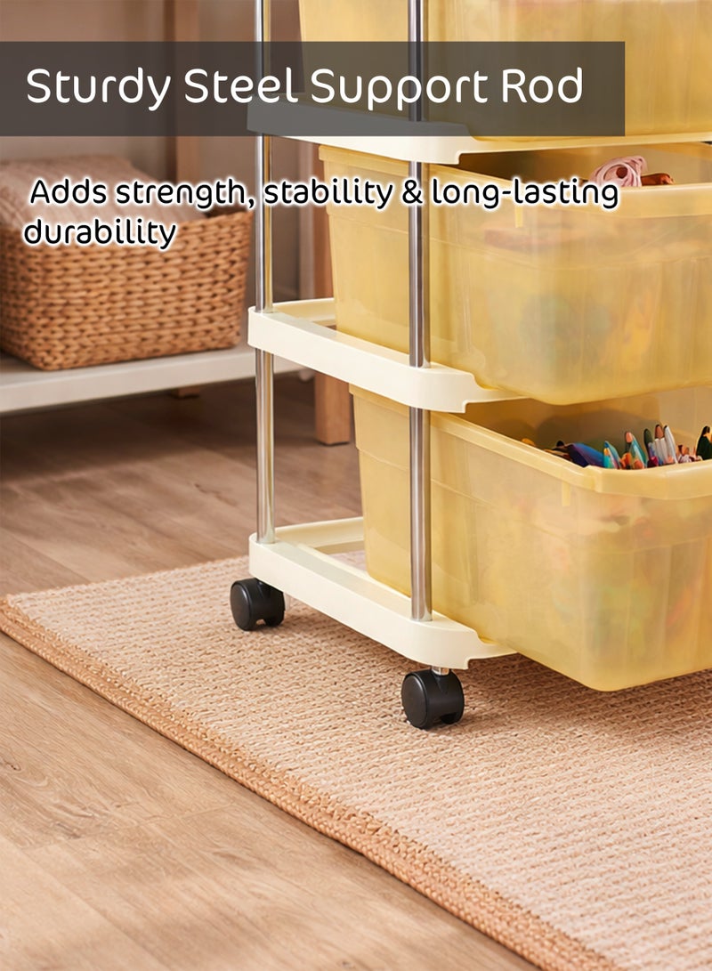 توشيونيكس عربة تخزين متحركة بعجلات 30×36×98 سم - T114618 | عربة متعددة الاستخدامات رفيعة بأدراج شفافة، ودعامة من قضبان فولاذية، وعجلات قابلة للقفل | تخزين للمطبخ والحمام والمكتب - Image 5