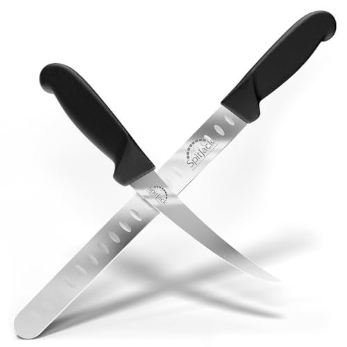SPITJACK Smoked BBQ 6 Inch Curved Beef Brisket Trimming and Boning Knife and 11" Meat Slicing Knife Bundle. Stainless Steel. - Image 1