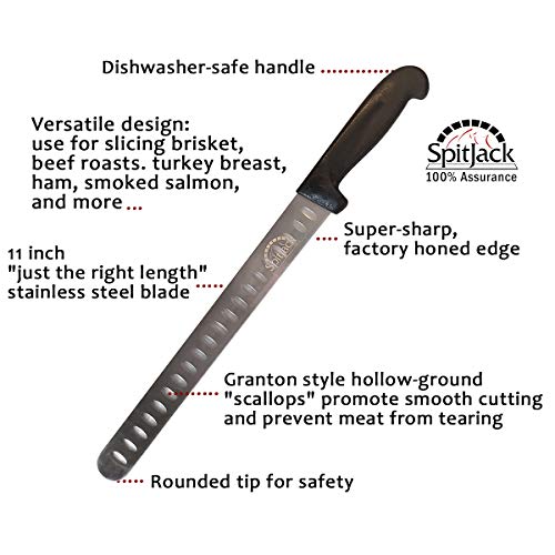 SPITJACK Smoked BBQ 6 Inch Curved Beef Brisket Trimming and Boning Knife and 11" Meat Slicing Knife Bundle. Stainless Steel. - Image 4