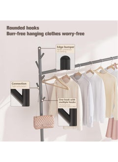 TOMSHOO Garment Rack,Heavy Duty Clothes Rack with 2 Tier Storage,Cloth Stand Storage Rack with Wheels and Hooks,Freestanding Metal Cloak Rack with Basket and shelf for Clothes,Hats Shoes 176×120×35cm (Black)  - Image 4