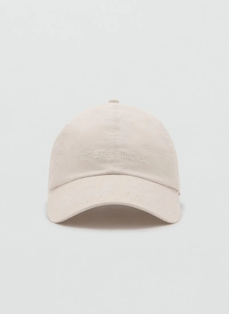 مانجو Linen-Blend Cap With Embroidered Message