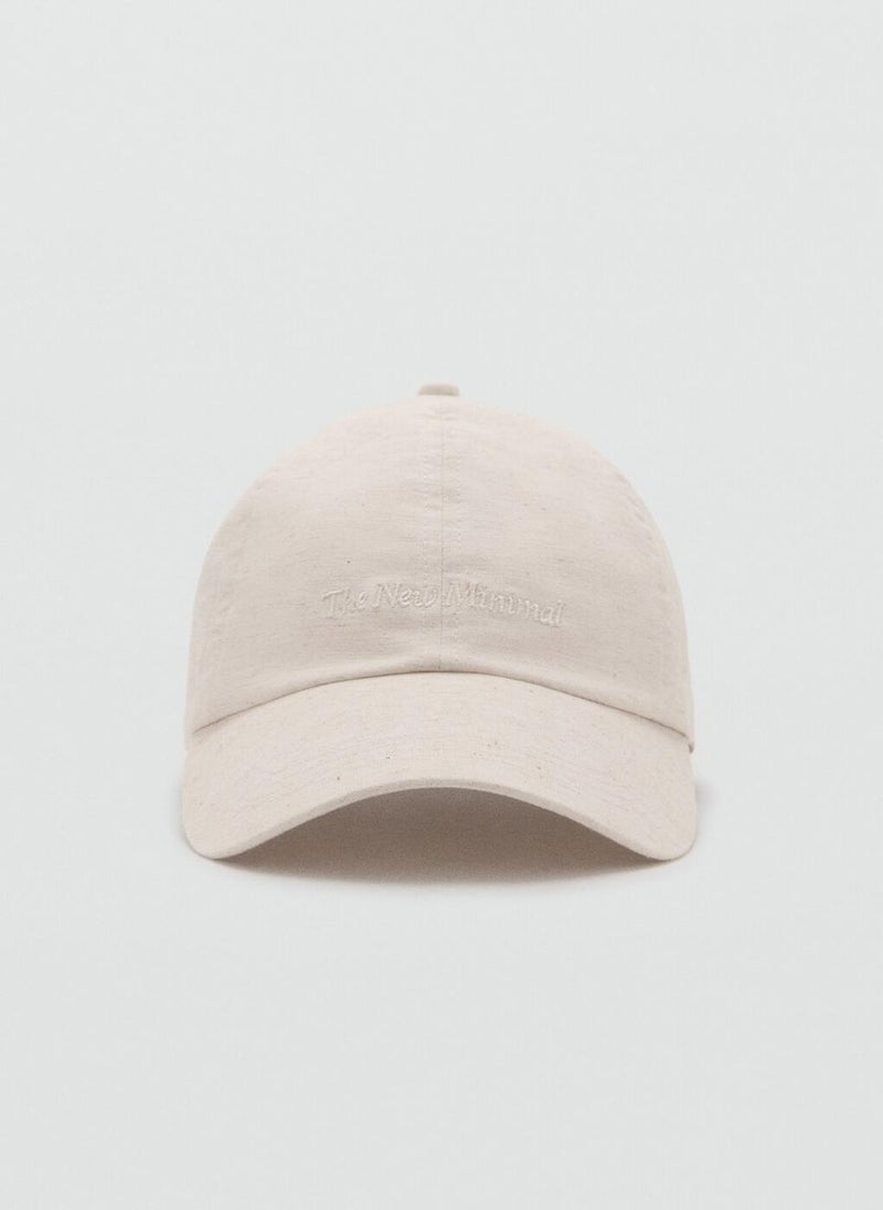 MANGO Linen-Blend Cap With Embroidered Message  - Image 1