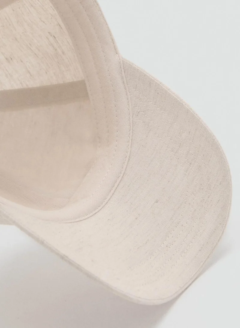 MANGO Linen-Blend Cap With Embroidered Message