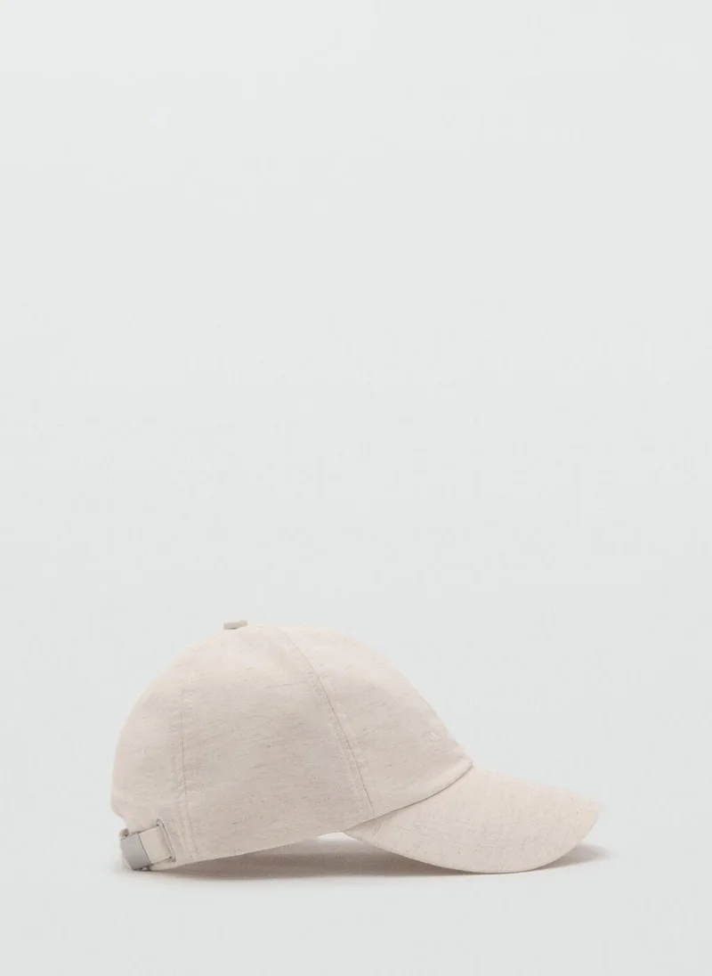 مانجو Linen-Blend Cap With Embroidered Message