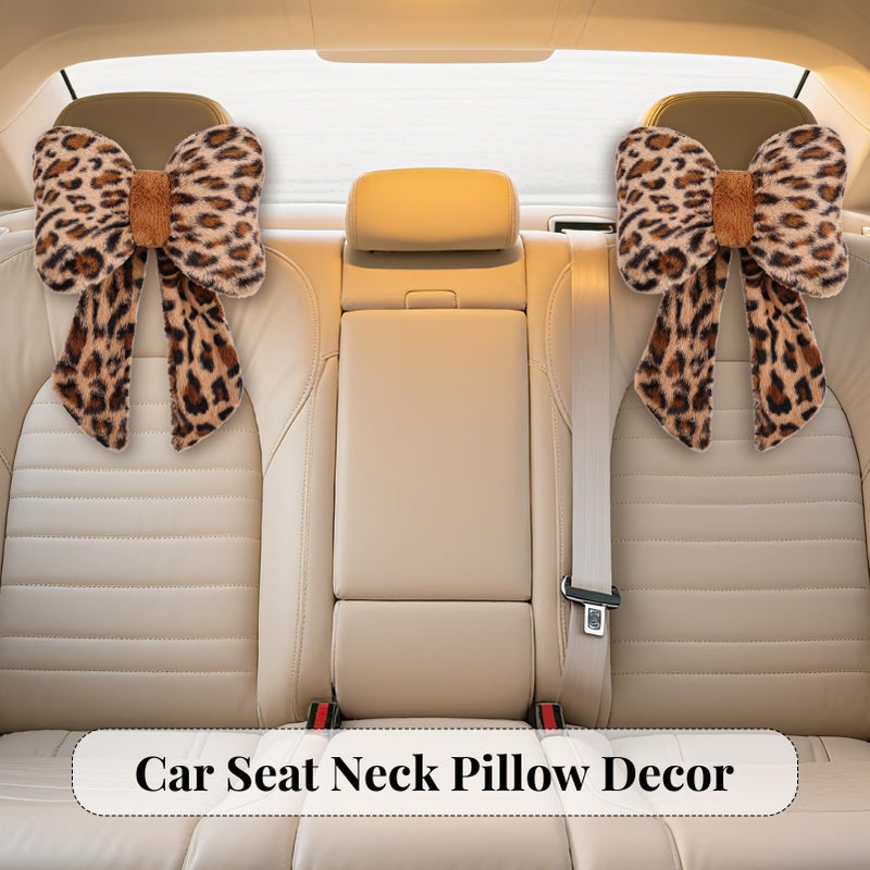 iHUFeather 2 Pack Bow Car Headrest Pillow Comfortable Soft Plush Head Rest Cushion, Neck Pillow for Driving Office Use and Car Interior Decoration (Leopard) - Image 4