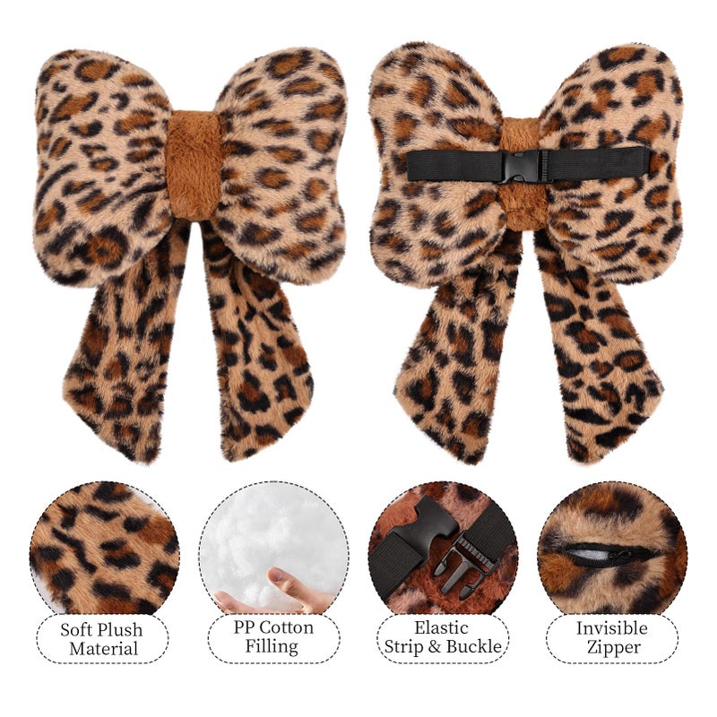 iHUFeather 2 Pack Bow Car Headrest Pillow Comfortable Soft Plush Head Rest Cushion, Neck Pillow for Driving Office Use and Car Interior Decoration (Leopard) - Image 5
