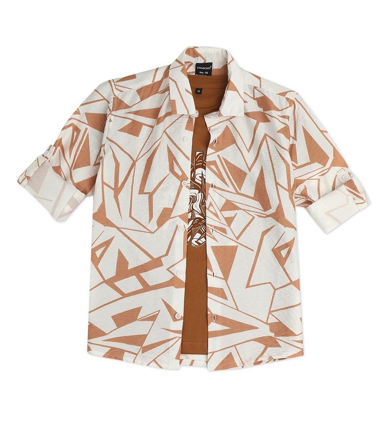 CHARCHIT Boys Spread Collar Full Sleeve Printed Shirt & T-Shirt - Image 1