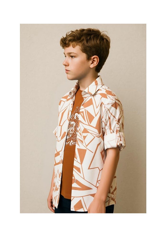 CHARCHIT Boys Spread Collar Full Sleeve Printed Shirt & T-Shirt - Image 3