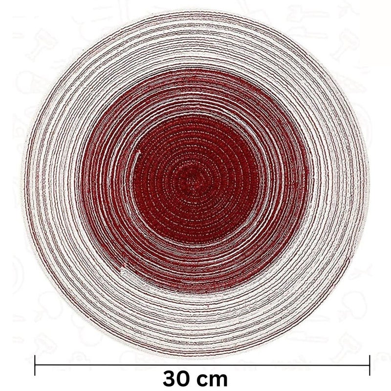 BENCI Round Cotton Placemats Table Placemats Round NonSlip Round Cotton Placemats30 cm NonSlip Washable Place Mats for Home Kitchen Dining Table Outdoor 30cm Red Set of 6 - Image 2