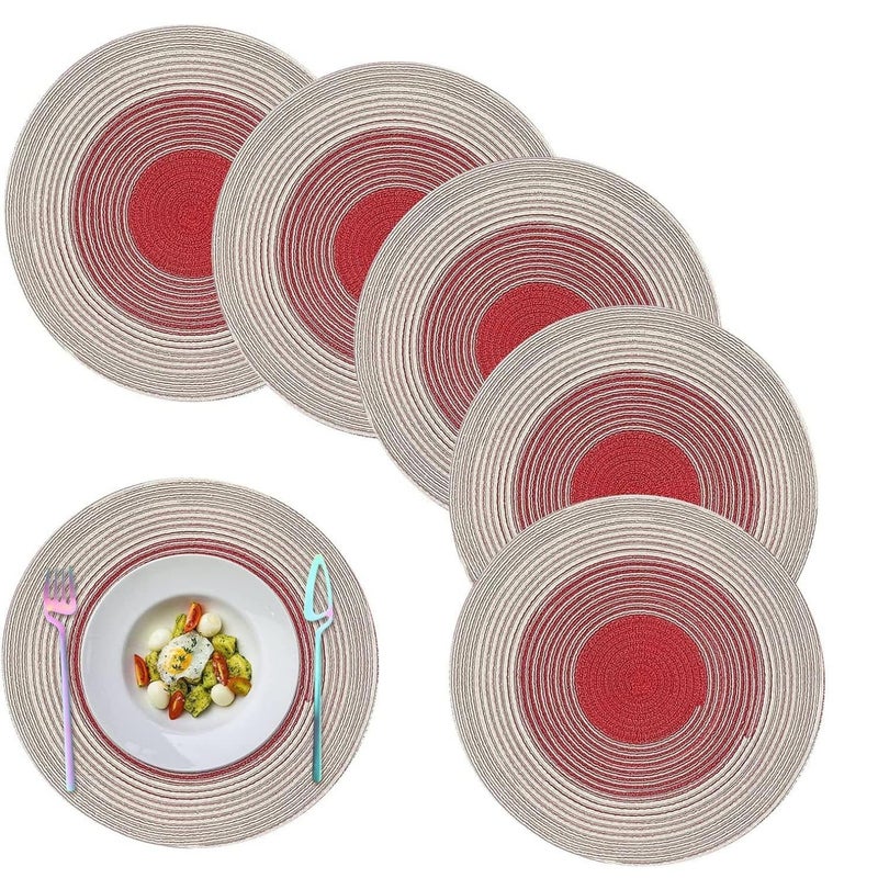 BENCI Round Cotton Placemats Table Placemats Round NonSlip Round Cotton Placemats30 cm NonSlip Washable Place Mats for Home Kitchen Dining Table Outdoor 30cm Red Set of 6 - Image 1