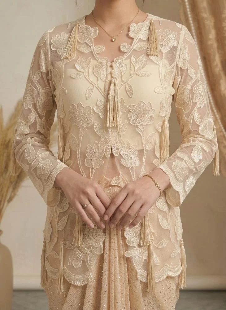Viny VINY Beige Lace Jacket Skirt Set – Women's Indian Ethnic Wear