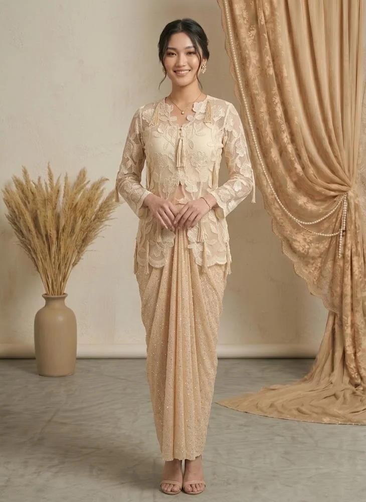 Viny VINY Beige Lace Jacket Skirt Set – Women's Indian Ethnic Wear