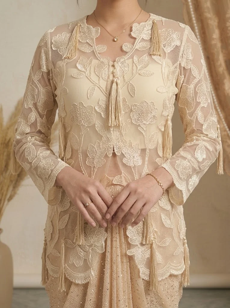Viny VINY Beige Lace Jacket Skirt Set – Women's Indian Ethnic Wear