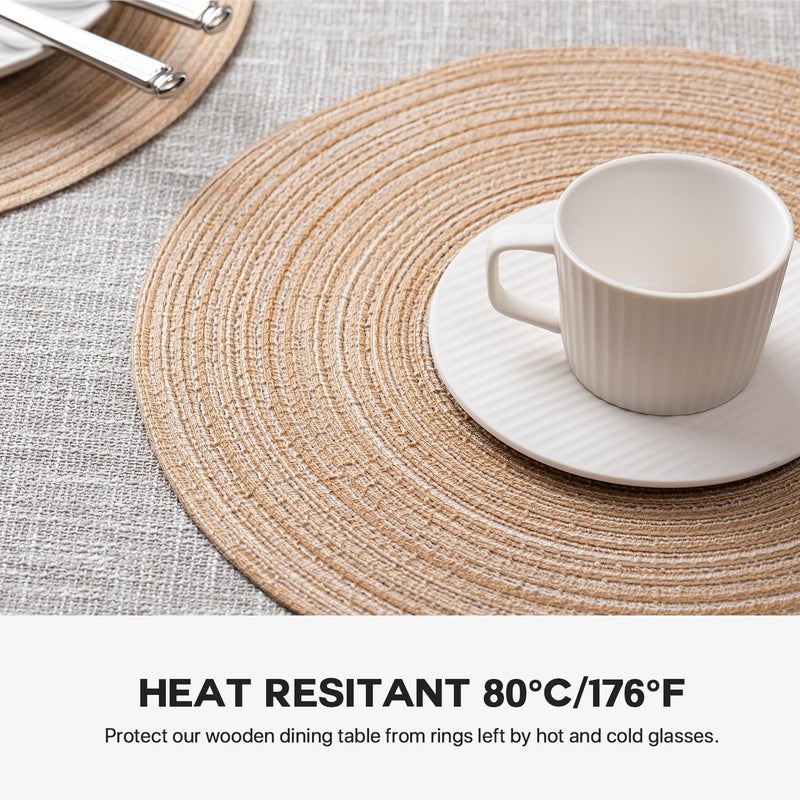 BARoyal Round Placemats Set of 4 Woven Placemats Washable Braided Table Mats for Dining Table Heat Resistant Non-Slip Circle Place Mats(Beige) - Image 5