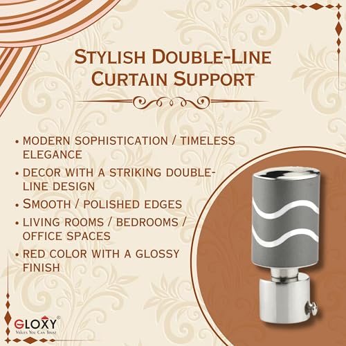 GLOXY ENTERPRISE GLOXY Stainless Steel Brackets Parda Holder with Support 1 Inch Curtains Rod Pocket Finials Designer Door and Window Curtain Holders and Rod Support Fittings (Grey, 3 Pair Set) - Image 3