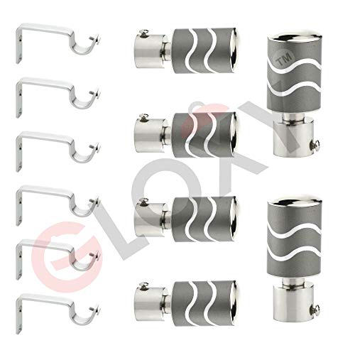 GLOXY ENTERPRISE GLOXY Stainless Steel Brackets Parda Holder with Support 1 Inch Curtains Rod Pocket Finials Designer Door and Window Curtain Holders and Rod Support Fittings (Grey, 3 Pair Set) - Image 1