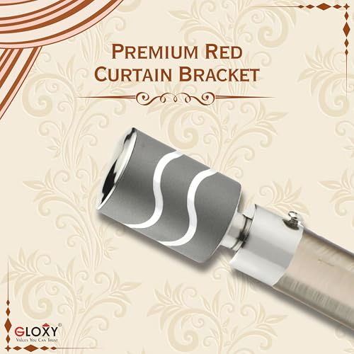 GLOXY ENTERPRISE GLOXY Stainless Steel Brackets Parda Holder with Support 1 Inch Curtains Rod Pocket Finials Designer Door and Window Curtain Holders and Rod Support Fittings (Grey, 3 Pair Set) - Image 2