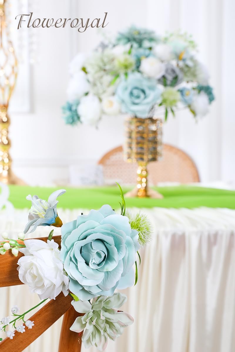 Floweroyal Artificial Flowers Combo Teal Blue Flowers Mix Silk Flowers Dahlia Roses with Stems for DIY Wedding Bridal Bouquets, Baby Shower, Floral Arrangement, Table Centerpieces, Home Decorations. - Image 5