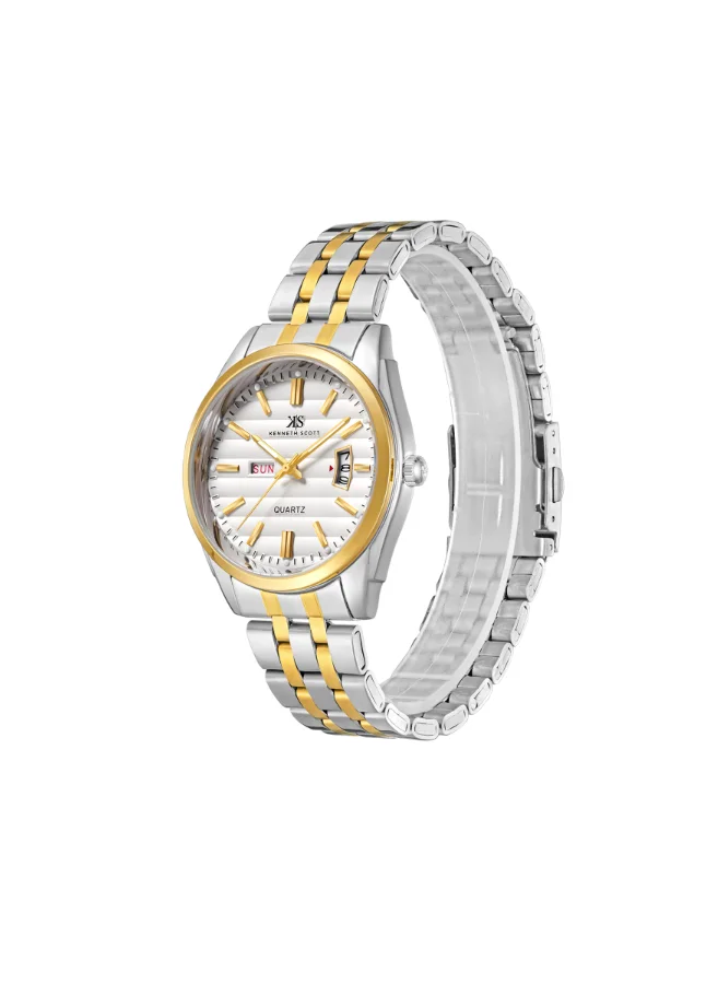 KENNETH SCOTT Men's Analog Display Watch With Gold Steel Strap - K23054-TBTW
