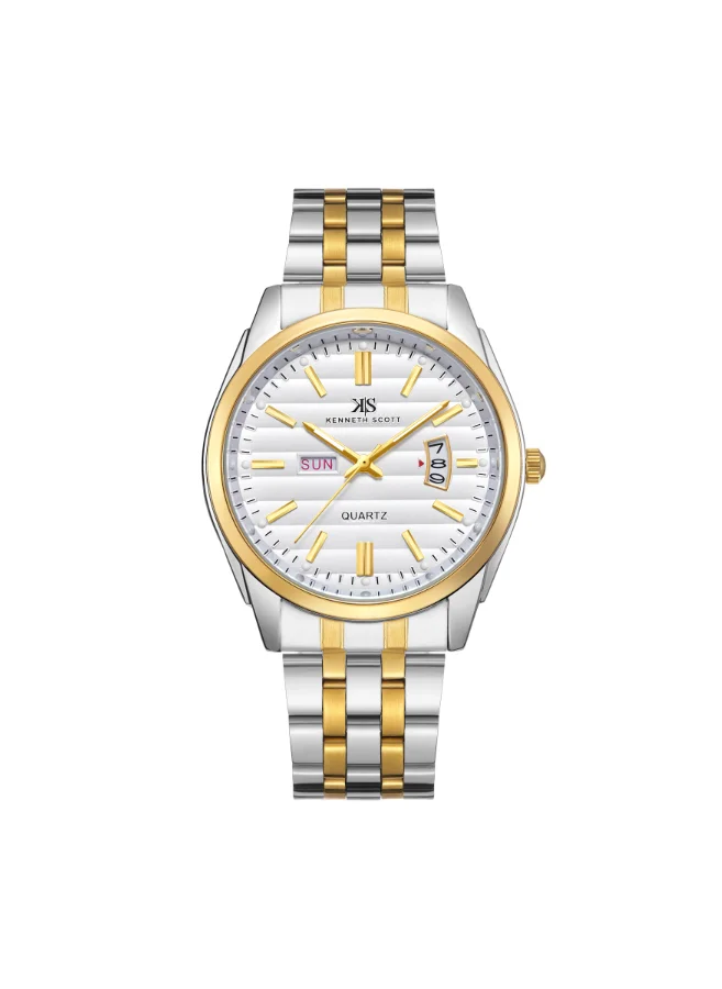 KENNETH SCOTT Men's Analog Display Watch With Gold Steel Strap - K23054-TBTW