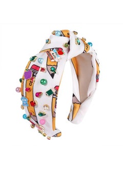 Boderier Teacher Headbands For Women Pearl Crystal Knotted Headband Pencil Apple Embellished Headband Back To School Hair Accessory Teacher Appreciation Gifts (Crystal Beaded Charms)  - Image 2