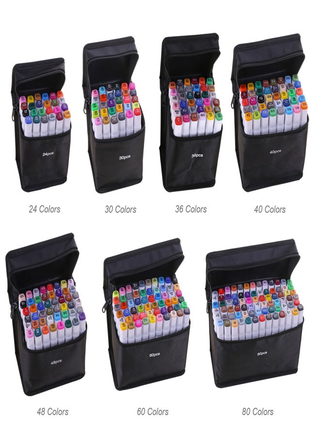 Generic 24 Colors Markers Dual Tip Marker Pen Sketching Writing Painting Underlining Marker Artist Drawing Double-Ended Art Markers with Zip Storage Bag  - Image 2