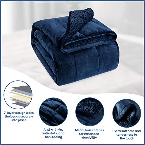 Cottonblue Sherpa Fleece Weighted Blanket 15 lbs for Adult, Flannel Cozy Plush Bed Blankets, Fuzzy Sherpa Flannel Blanket Full Size, Minky Soft Blanket for Sofa Bed,48 x 72 inches, Navy Blue - Image 4