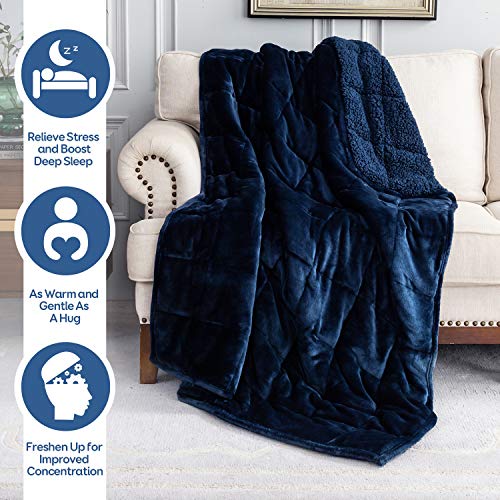 Cottonblue Sherpa Fleece Weighted Blanket 15 lbs for Adult, Flannel Cozy Plush Bed Blankets, Fuzzy Sherpa Flannel Blanket Full Size, Minky Soft Blanket for Sofa Bed,48 x 72 inches, Navy Blue - Image 3