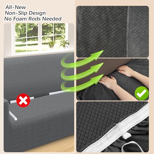 Arfntevss Stretch Sectional Couch Covers L Shaped Corner Sectional Sofa Cover Washable Jacquard Soft Fleece U Shape Sofa Slipcovers Anti Slip Furniture Protector for Dogs Pets (X-Large, Dark Gray) - Image 4