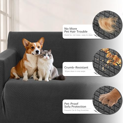 Arfntevss Stretch Sectional Couch Covers L Shaped Corner Sectional Sofa Cover Washable Jacquard Soft Fleece U Shape Sofa Slipcovers Anti Slip Furniture Protector for Dogs Pets (X-Large, Dark Gray) - Image 3