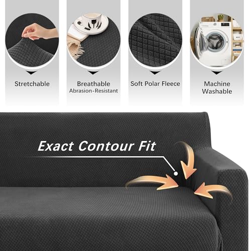 Arfntevss Stretch Sectional Couch Covers L Shaped Corner Sectional Sofa Cover Washable Jacquard Soft Fleece U Shape Sofa Slipcovers Anti Slip Furniture Protector for Dogs Pets (X-Large, Dark Gray) - Image 5