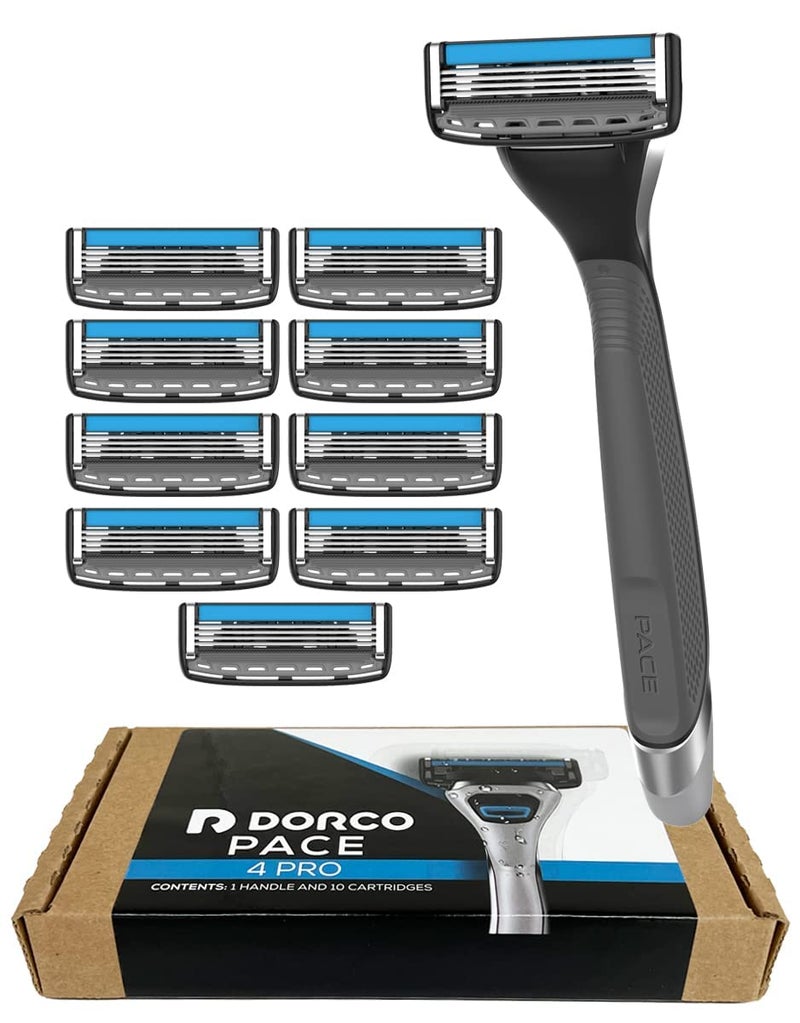 Dorco Pace 4 Pro  Four Blade Razor Shaving System  10 Pack 10 Cartridges  1 Handle