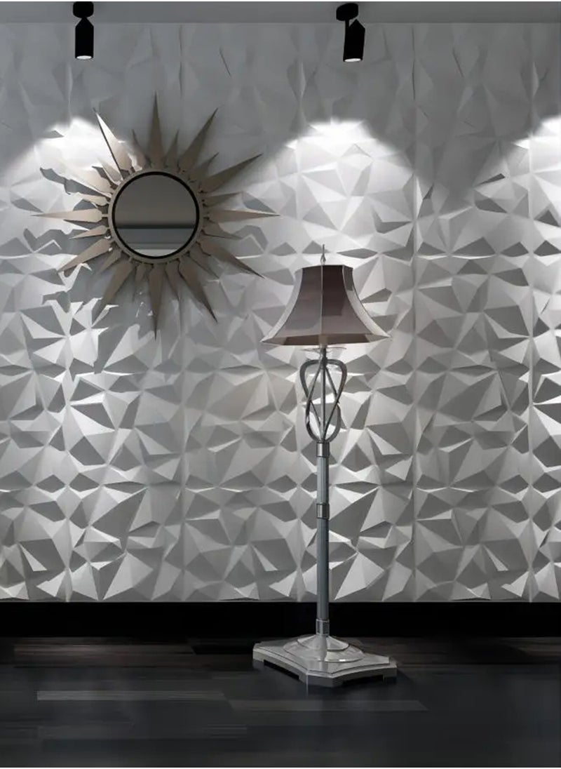 EzzySo - 12 Pcs 3D Wall Panel 3D Texture PVC Wallpaper Diamond Design Decorative Wall Cover For Living Room Lobby Bedroom Office PVC Material White Each 30x30cm - Image 1