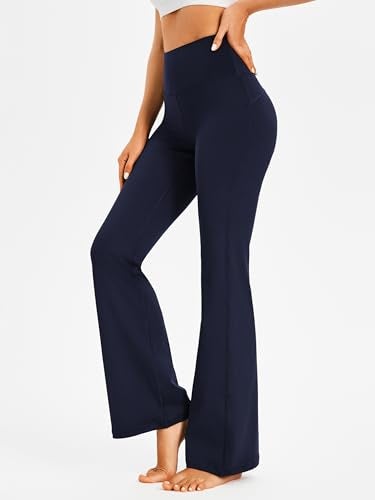 AFITNE Yoga Pants for Women Bootcut Pants with Pockets High Waisted Flare Workout Bootleg Yoga Pants Flared Long Athletic Gym Pants Navy Blue - L - Image 2