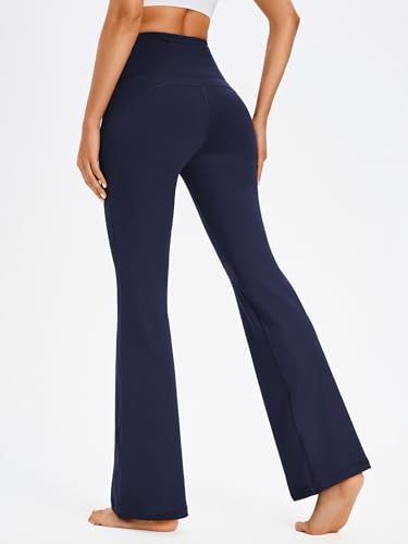AFITNE Yoga Pants for Women Bootcut Pants with Pockets High Waisted Flare Workout Bootleg Yoga Pants Flared Long Athletic Gym Pants Navy Blue - L - Image 3