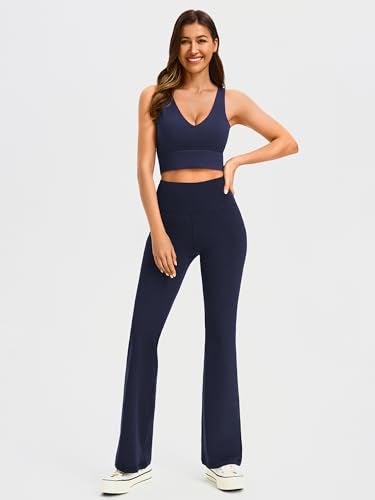 AFITNE Yoga Pants for Women Bootcut Pants with Pockets High Waisted Flare Workout Bootleg Yoga Pants Flared Long Athletic Gym Pants Navy Blue - L - Image 5