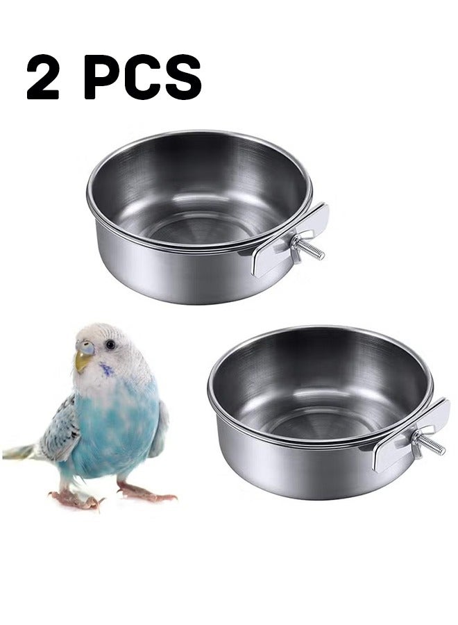Realfrog 2 Pack Bird Cage Food Water Dispenser Parrot Dish Feeder Cup for Cage Stainless Steel Holder Container Macaws Ferret  - Image 1