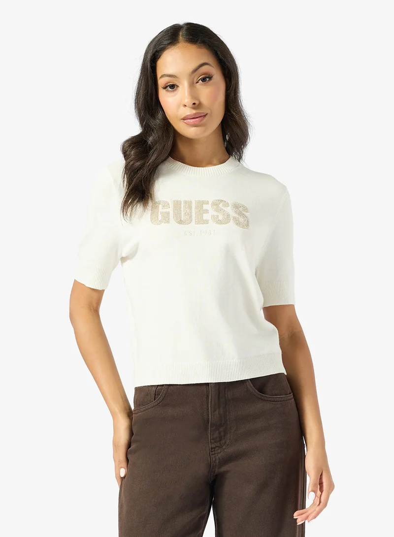 GUESS Norah Logo Crew Neck Short Sleeve Pullover Sweater