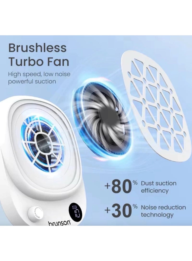 Brunson Professional Nail Dust Collector Machine – 6000RPM Brushless Motor with Dust Collector Pad | Rechargeable Cordless Nail Vacuum for Acrylic & Gel Nails, Strong Suction, Ultra-Quiet Operation, 10-Level Adjustable Speed & Reusable Filter for Salon Use - Image 3