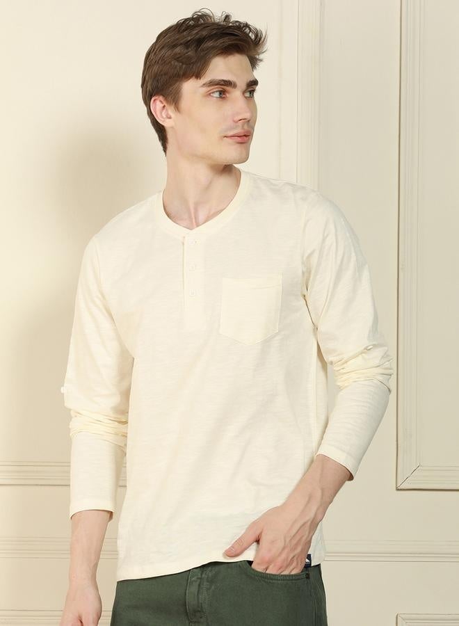 Dennis Lingo Regular Fit Offwhite Cotton Henley Neck T-Shirt  - Image 5