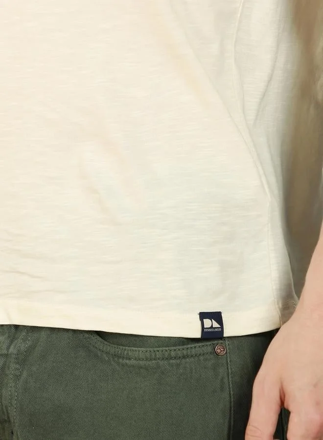 Dennis Lingo Regular Fit Offwhite Cotton Henley Neck T-Shirt