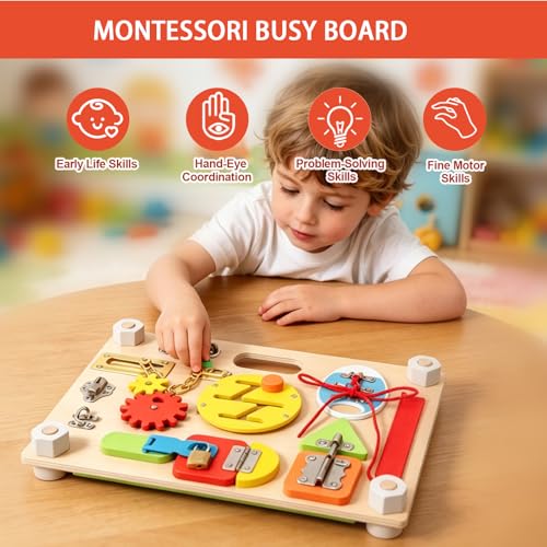 Smartwo Montessori Large DoubleSided Busy Board for 1 2 3 4 Year Old Wooden Sensory Toys Fidget Activity Board for Toddlers Boys and Girls Motor Skills Gifts for ADHD Autistic Children Kids - Image 5