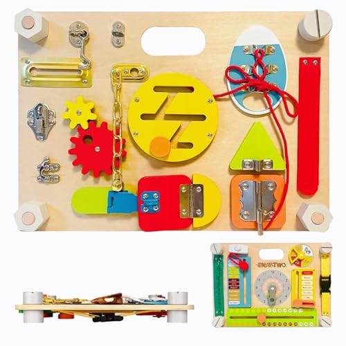 Smartwo Montessori Large DoubleSided Busy Board for 1 2 3 4 Year Old Wooden Sensory Toys Fidget Activity Board for Toddlers Boys and Girls Motor Skills Gifts for ADHD Autistic Children Kids - Image 1