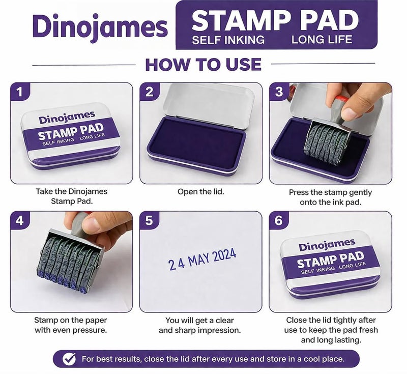 Dinojames Manual Number Stamp 12 Digit Rolling Bands with Symbols (₹, Kg, Gm, No, /, P) with Violet Stamp Pad | Price Marking & Labeling Stamp for Shop, Office & Packaging - Image 3