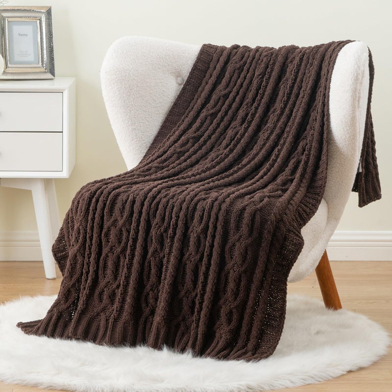 Battilo Dark Brown Throw Blanket for Couch 51x67 Soft Chenille Knit Throw Blanket Decorative Chocolate Brown Blanket for Bed Living Room