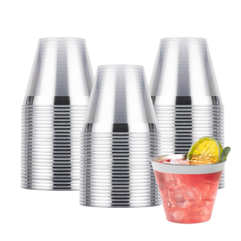 Goodluck 50PCS 9oz Plastic Cups for Party  Disposable Silver Plastic Cups  Plastic Cocktail Glasses for Wedding Thanksgiving  Christmas  and Parties - Image 1