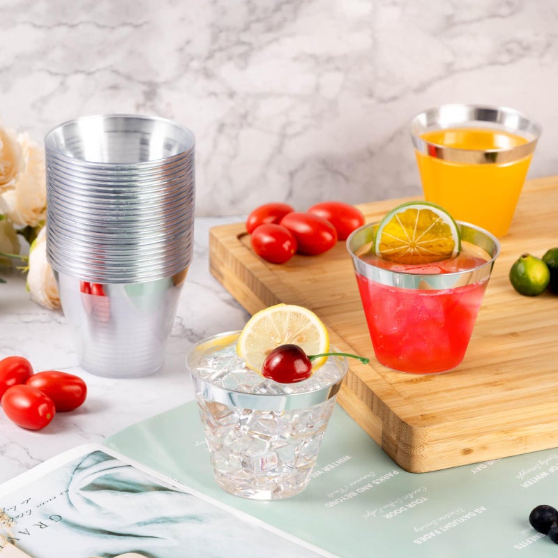 Goodluck 50PCS 9oz Plastic Cups for Party  Disposable Silver Plastic Cups  Plastic Cocktail Glasses for Wedding Thanksgiving  Christmas  and Parties - Image 5